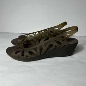 Crocs Adrina III Shoes Womens Size 9 Jelly Peep Toe Slingback Comfort Mini Wedge